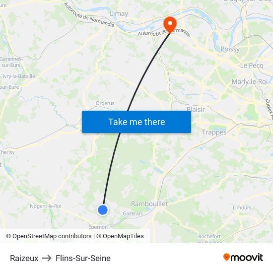 Raizeux to Flins-Sur-Seine map