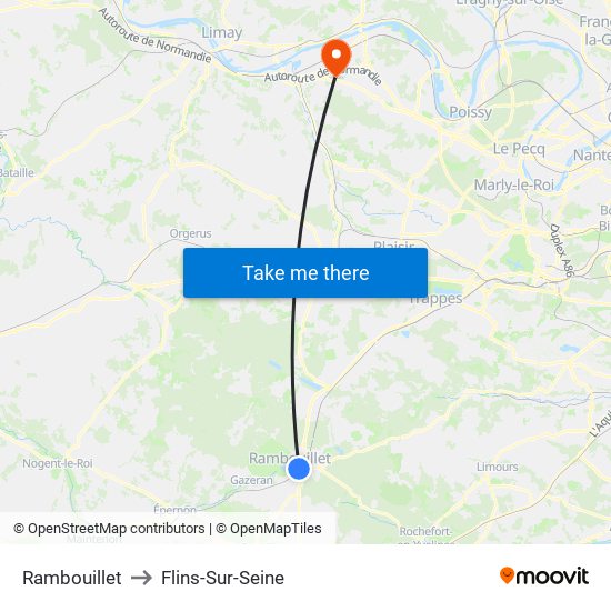 Rambouillet to Flins-Sur-Seine map