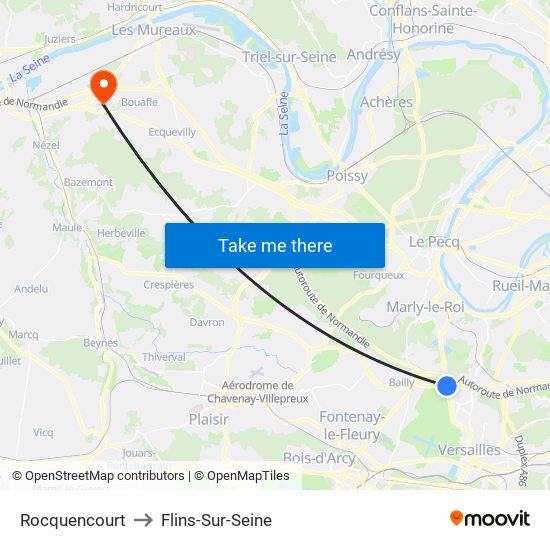 Rocquencourt to Flins-Sur-Seine map