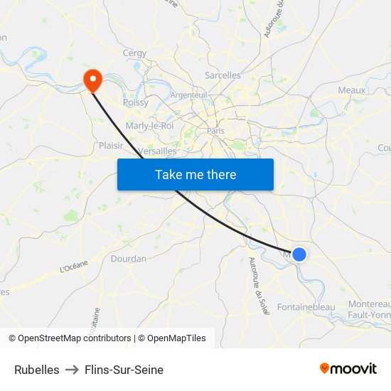 Rubelles to Flins-Sur-Seine map