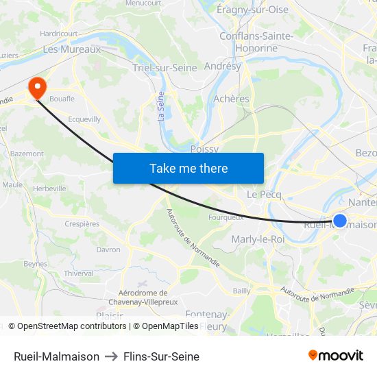 Rueil-Malmaison to Flins-Sur-Seine map