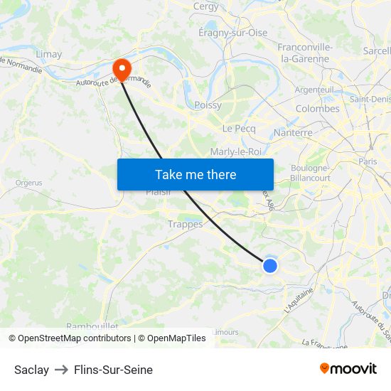 Saclay to Flins-Sur-Seine map
