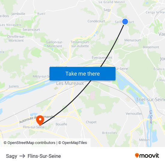 Sagy to Flins-Sur-Seine map