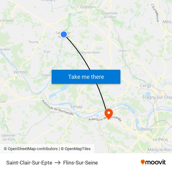 Saint-Clair-Sur-Epte to Flins-Sur-Seine map