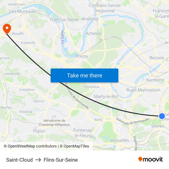 Saint-Cloud to Flins-Sur-Seine map