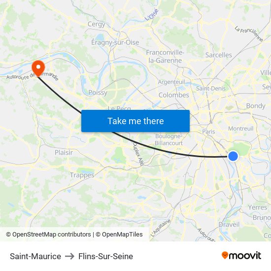 Saint-Maurice to Flins-Sur-Seine map