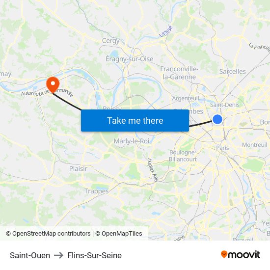 Saint-Ouen to Flins-Sur-Seine map