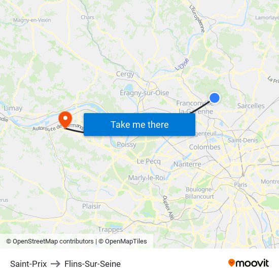 Saint-Prix to Flins-Sur-Seine map