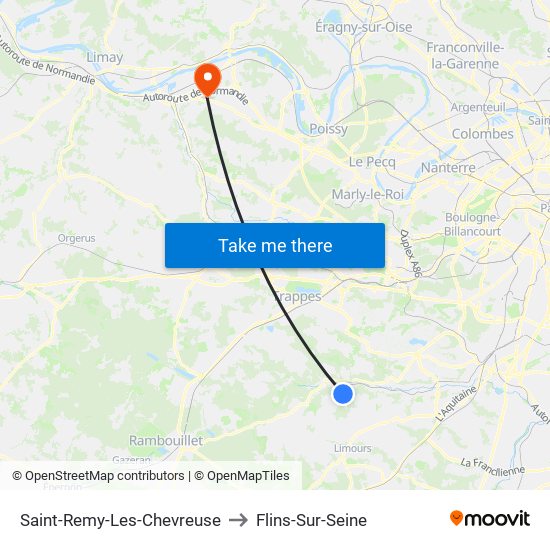 Saint-Remy-Les-Chevreuse to Flins-Sur-Seine map