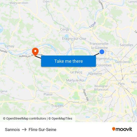 Sannois to Flins-Sur-Seine map