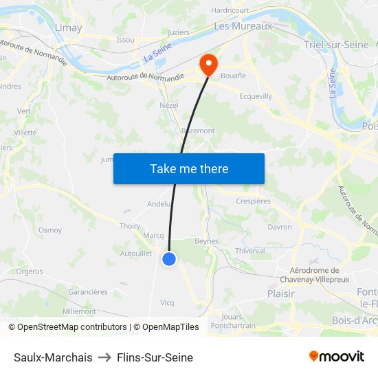 Saulx-Marchais to Flins-Sur-Seine map