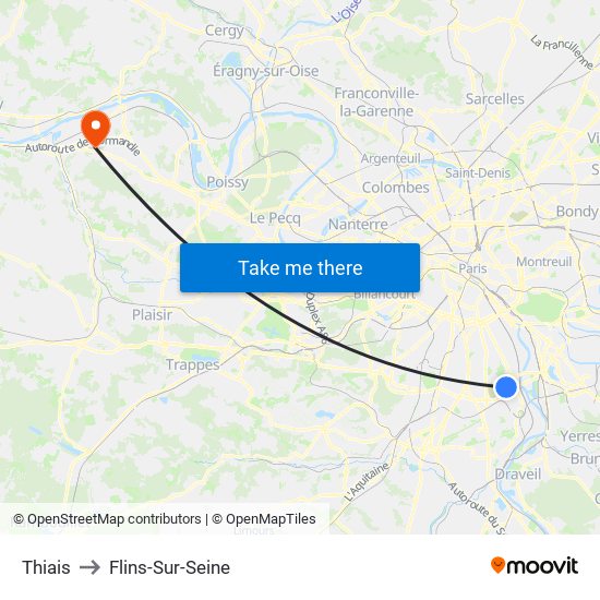 Thiais to Flins-Sur-Seine map