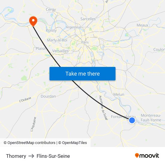 Thomery to Flins-Sur-Seine map