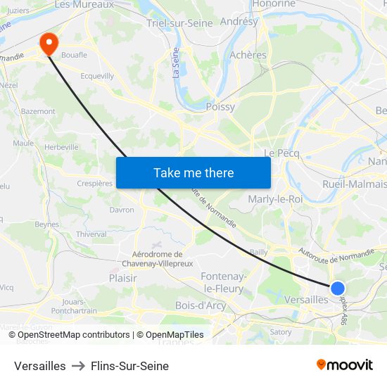 Versailles to Flins-Sur-Seine map