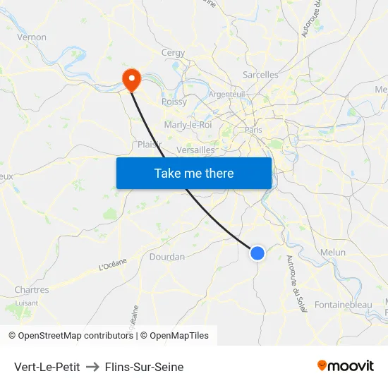 Vert-Le-Petit to Flins-Sur-Seine map