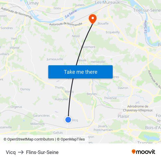 Vicq to Flins-Sur-Seine map