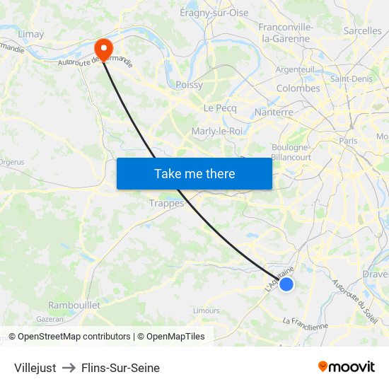 Villejust to Flins-Sur-Seine map