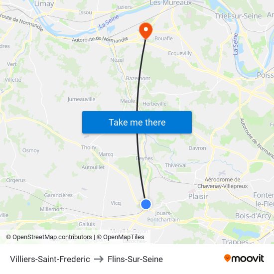 Villiers-Saint-Frederic to Flins-Sur-Seine map