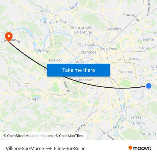 Villiers-Sur-Marne to Flins-Sur-Seine map