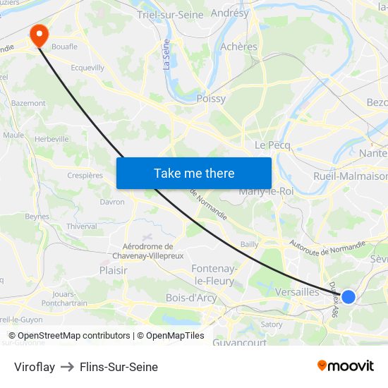 Viroflay to Flins-Sur-Seine map