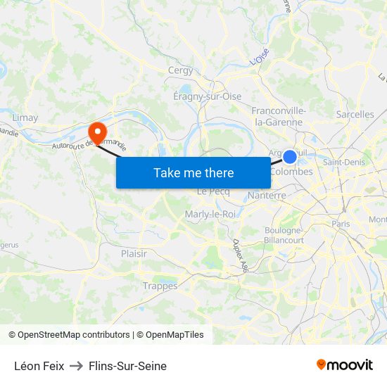 Léon Feix to Flins-Sur-Seine map