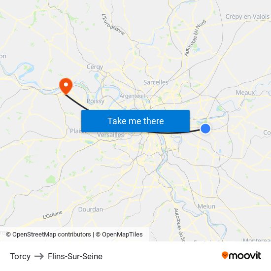 Torcy to Flins-Sur-Seine map