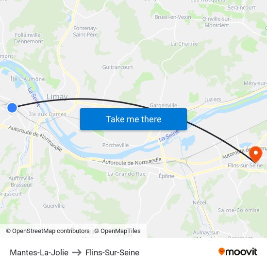 Mantes-La-Jolie to Flins-Sur-Seine map