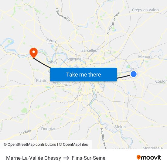 Marne-La-Vallée Chessy to Flins-Sur-Seine map