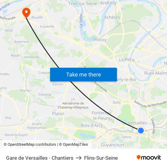 Gare de Versailles - Chantiers to Flins-Sur-Seine map