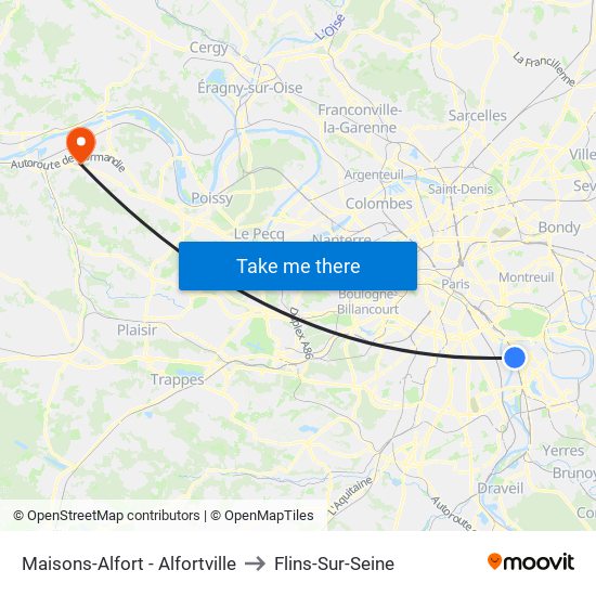 Maisons-Alfort - Alfortville to Flins-Sur-Seine map