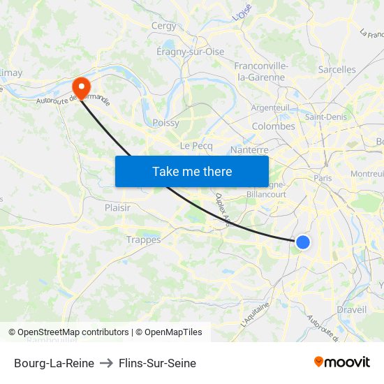 Bourg-La-Reine to Flins-Sur-Seine map