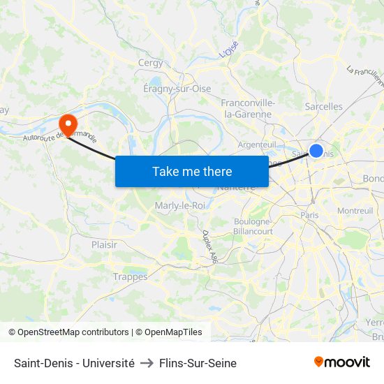 Saint-Denis - Université to Flins-Sur-Seine map
