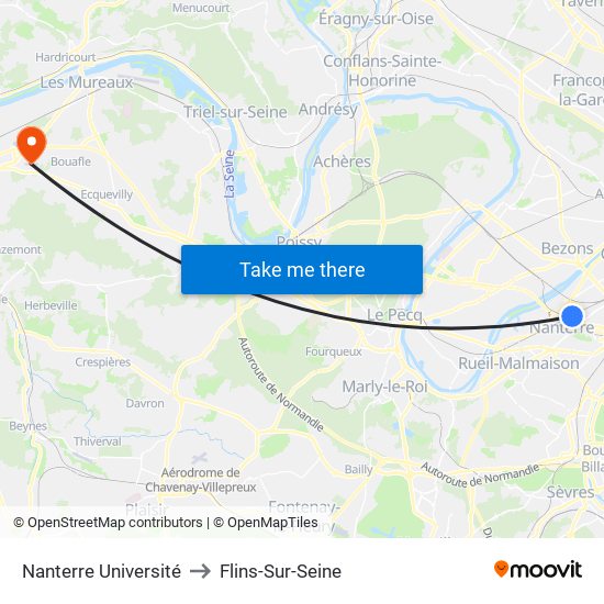 Nanterre Université to Flins-Sur-Seine map