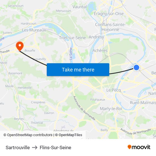 Sartrouville to Flins-Sur-Seine map