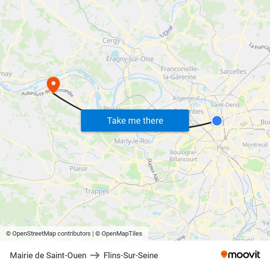 Mairie de Saint-Ouen to Flins-Sur-Seine map