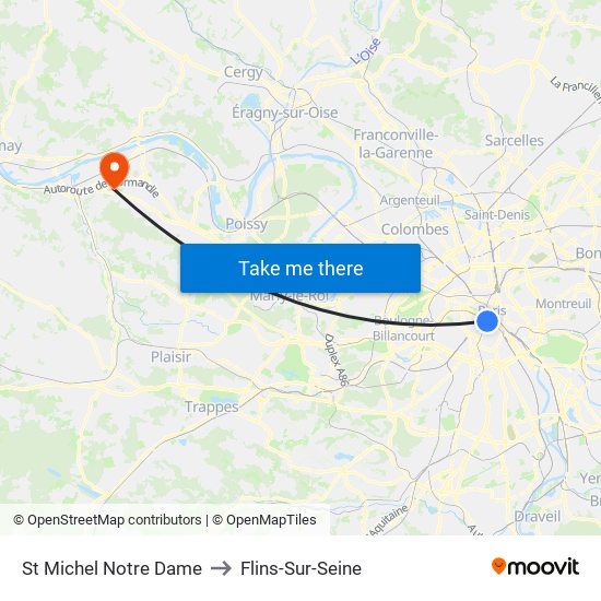 St Michel Notre Dame to Flins-Sur-Seine map