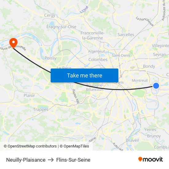 Neuilly-Plaisance to Flins-Sur-Seine map
