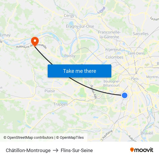 Châtillon-Montrouge to Flins-Sur-Seine map