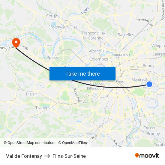 Val de Fontenay to Flins-Sur-Seine map