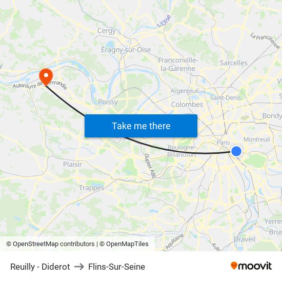 Reuilly - Diderot to Flins-Sur-Seine map
