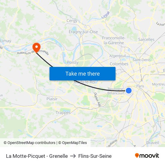 La Motte-Picquet - Grenelle to Flins-Sur-Seine map