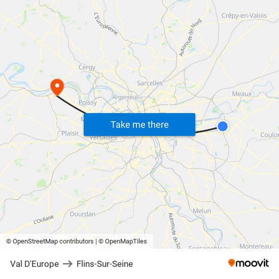 Val D'Europe to Flins-Sur-Seine map