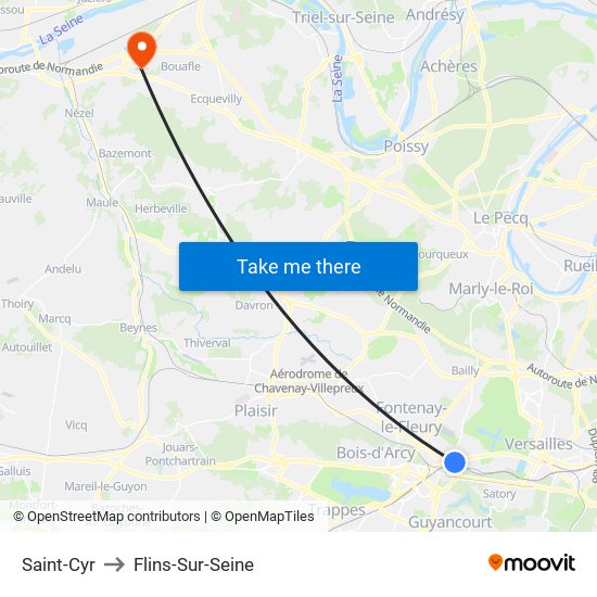 Saint-Cyr to Flins-Sur-Seine map