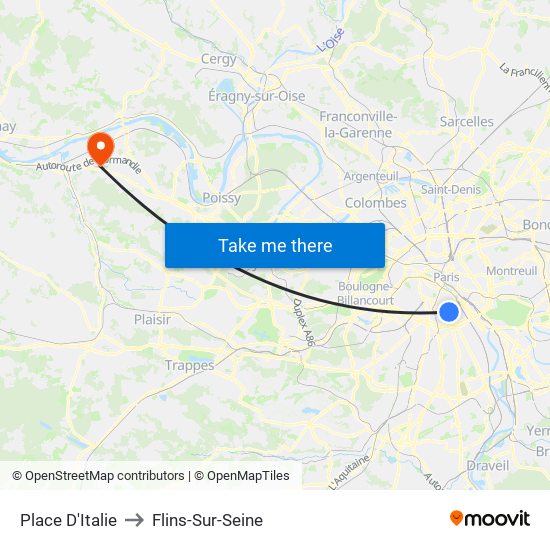 Place D'Italie to Flins-Sur-Seine map