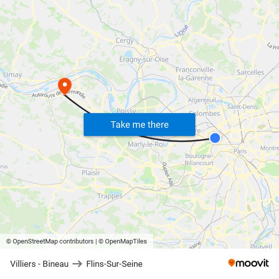 Villiers - Bineau to Flins-Sur-Seine map