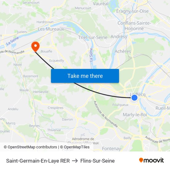 Saint-Germain-En-Laye RER to Flins-Sur-Seine map