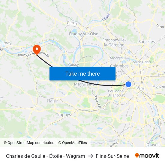 Charles de Gaulle - Étoile - Wagram to Flins-Sur-Seine map