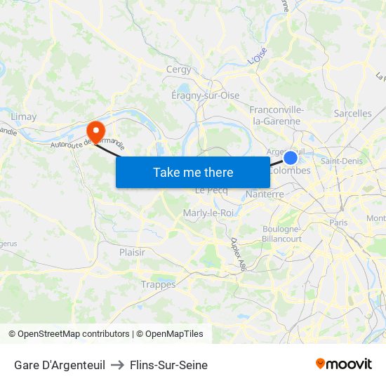Gare D'Argenteuil to Flins-Sur-Seine map