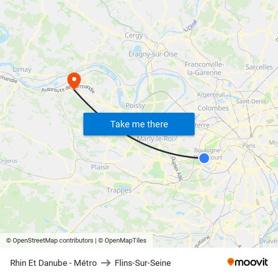 Rhin Et Danube - Métro to Flins-Sur-Seine map