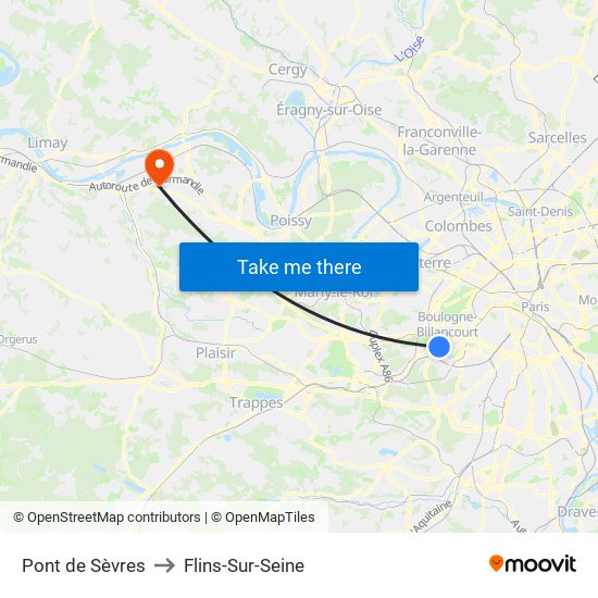 Pont de Sèvres to Flins-Sur-Seine map